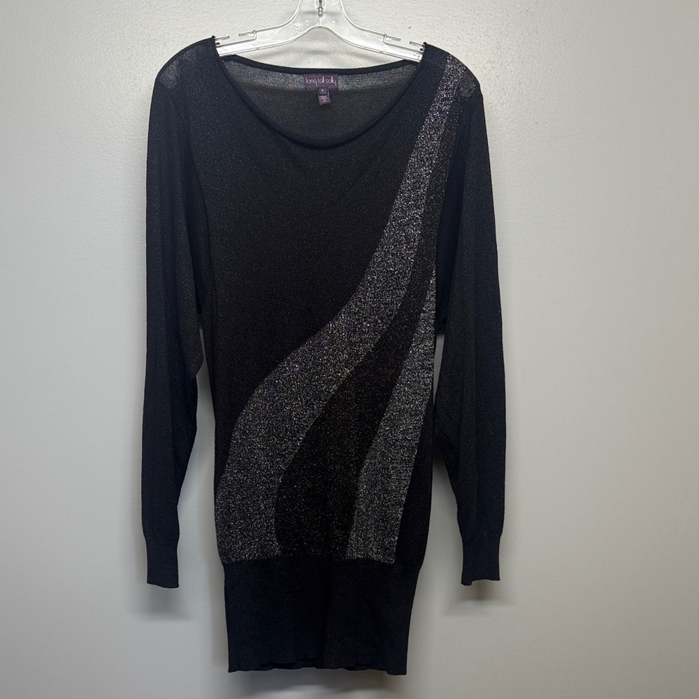 long tall sally Black Metallic Wave Midi Sweater Dress SIZE S